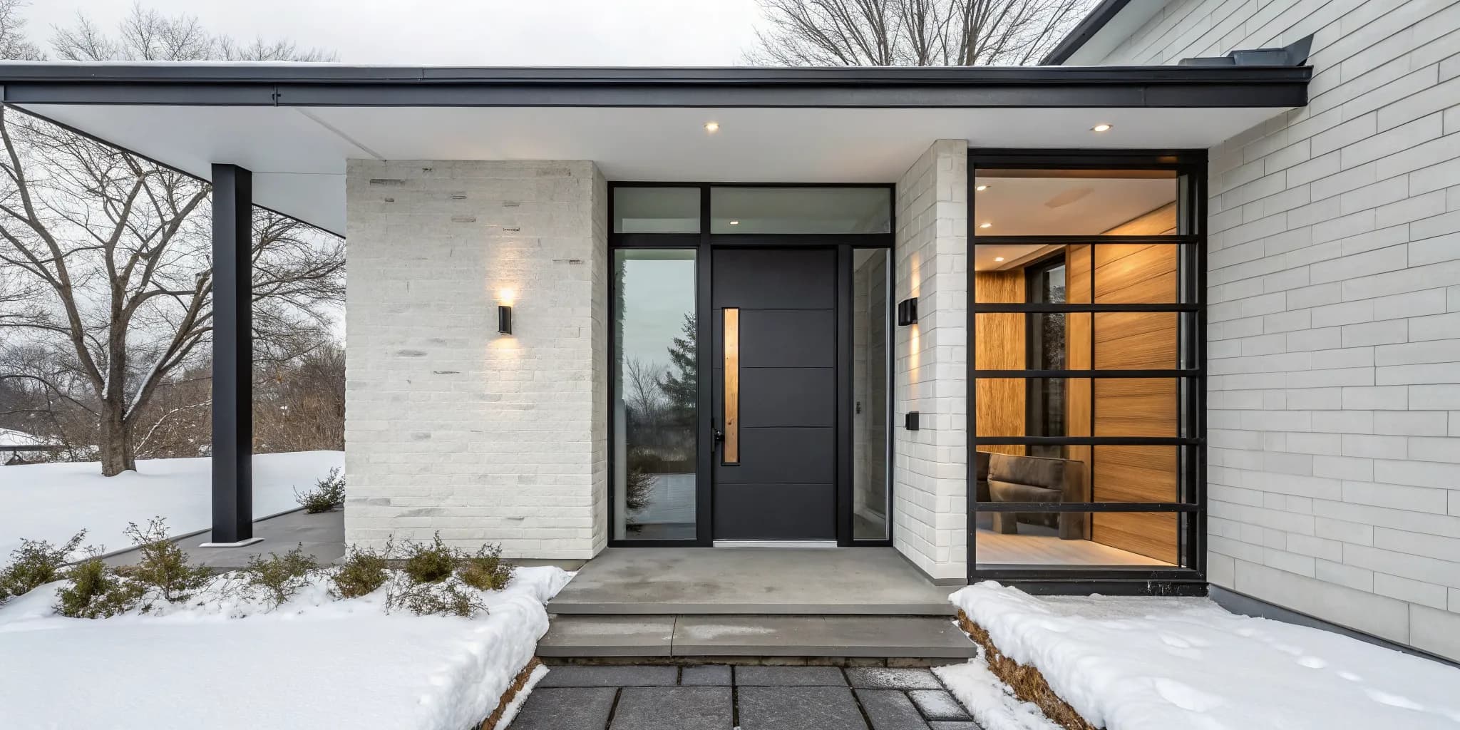 Modern front door, one of the best exterior doors for cold climates.