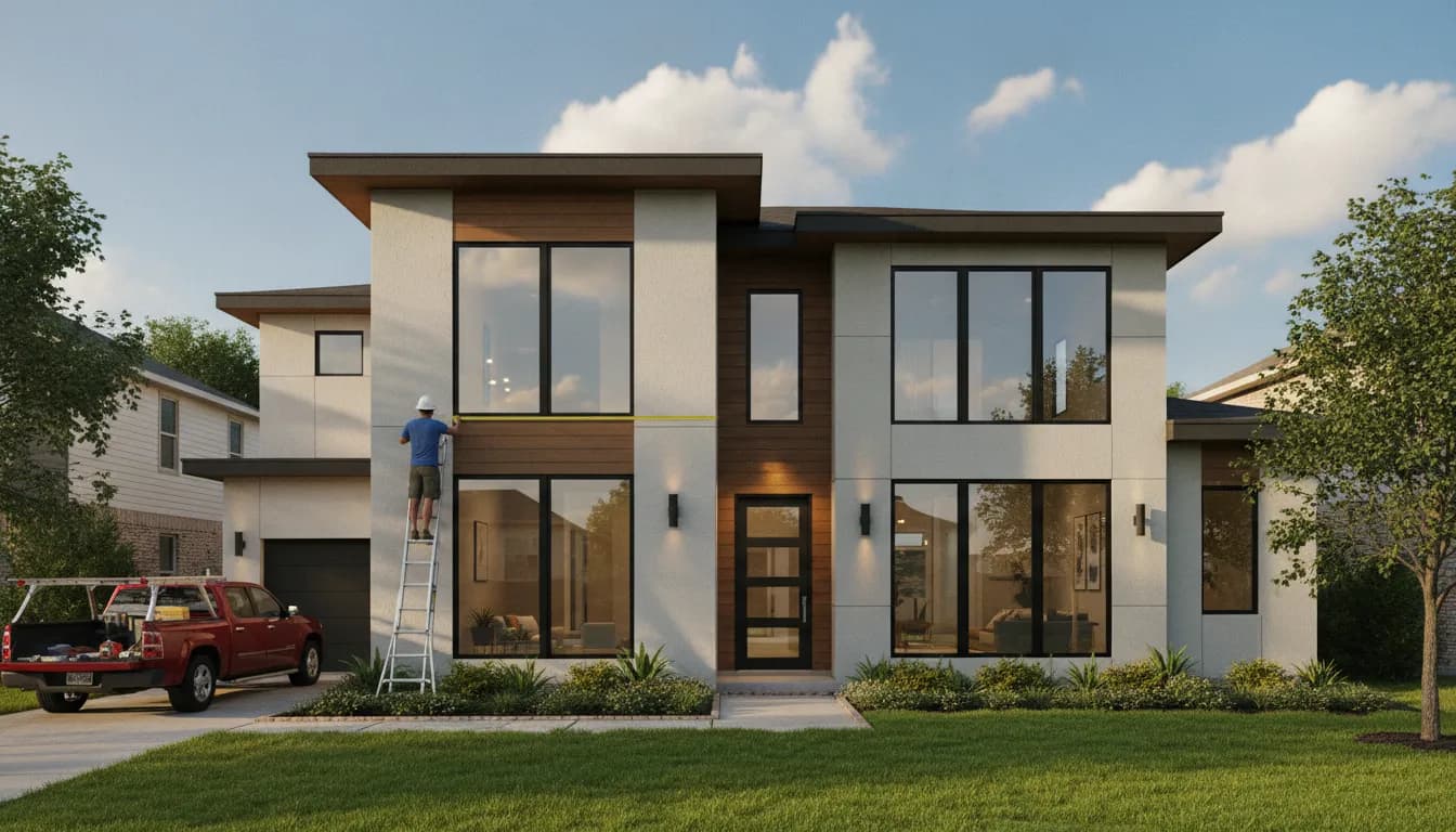 Dallas home with new energy-efficient replacement windows installed, bright sunny day