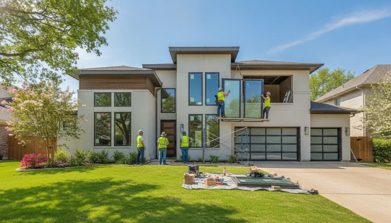 New energy-efficient windows being installed in a Dallas home on a sunny day